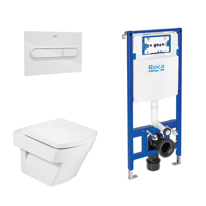 ROCA PACK HALL+DUPLO Rimless Wall-Mounted Toilet White Push Button