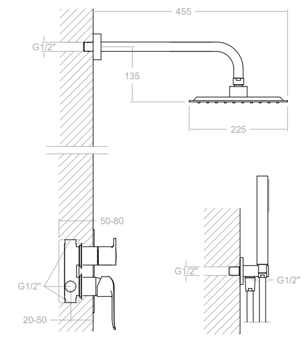 RAMONSOLER K6415021 YPSILON PLUS Grifo Monomando Ducha Empotrado 2 Vías Con Equipo y Rociador Redondo Cromo