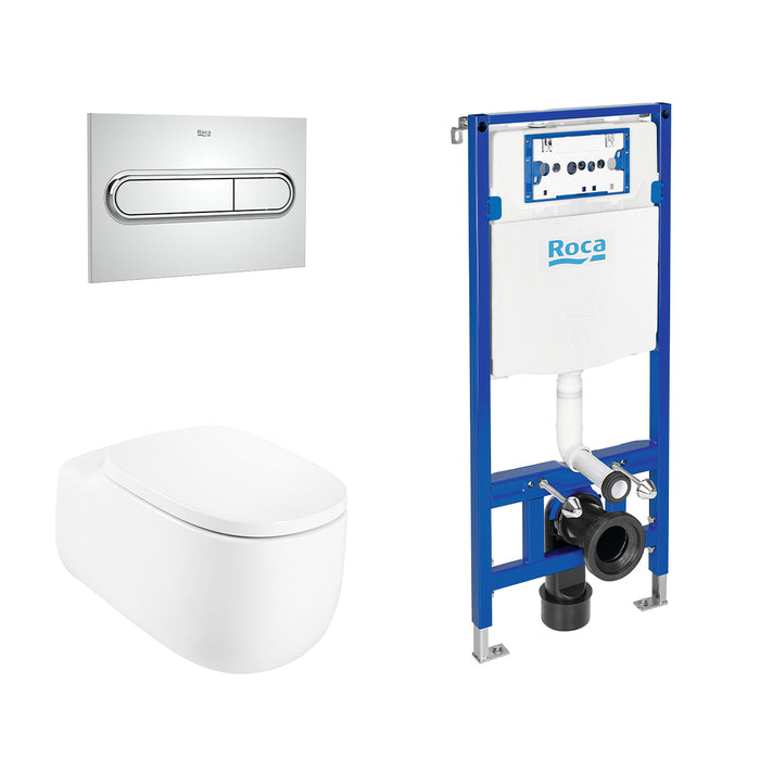 ROCA PACK BEYOND+DUPLO Wall-hung Toilet Rimless Chrome Push Button