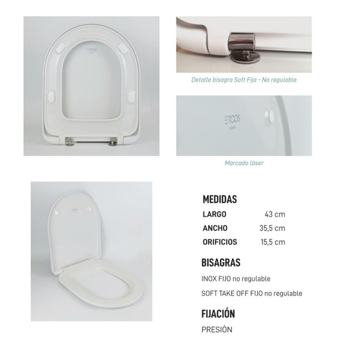 ETOOS 04038108 KAIROS Slim White Compatible Envolvente Toilet Seat Cover