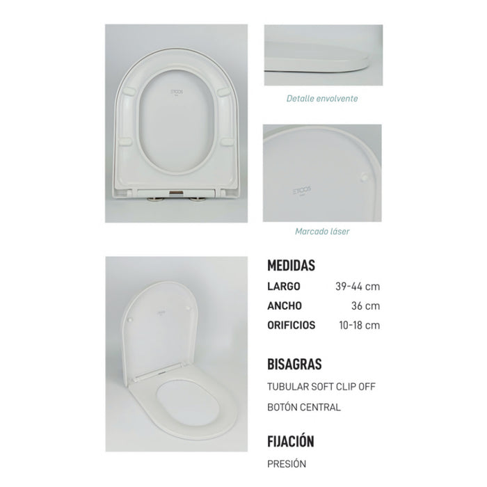ETOOS 04214108 KEIKI Tapa WC Compatible Envolvente Extraíble Caída Amortiguada Blanco