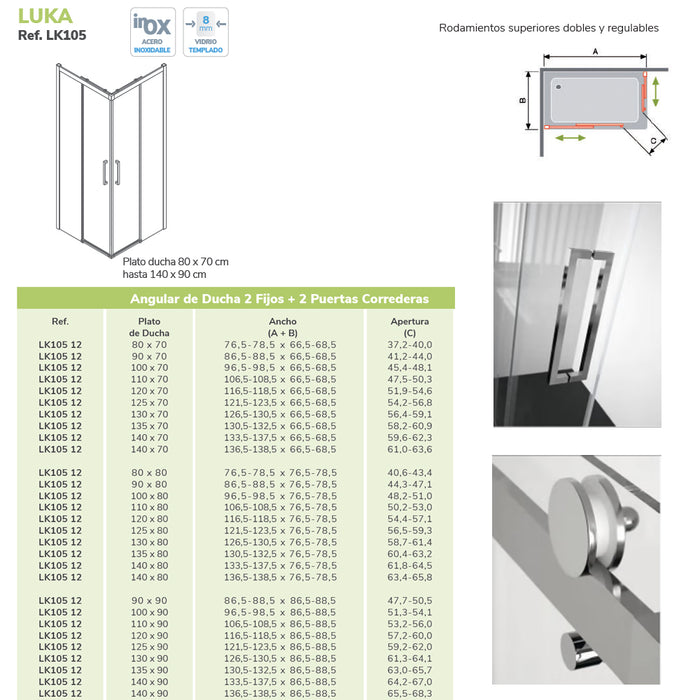 KASSANDRA LK105 LUKA Angle Shower Screen 2F+2C Transparent Glossy Stainless Steel