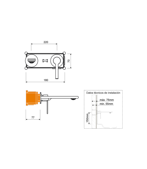 LLUVIBATH MU20905 MAURICIO Grifo Lavabo Empotrado Negro Mate