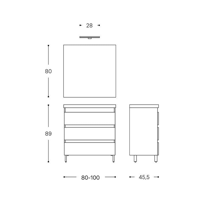 COSMIC BBEST Conjunto Mueble de Baño Completo Teckstone 3 Cajones Color Nogal Natural