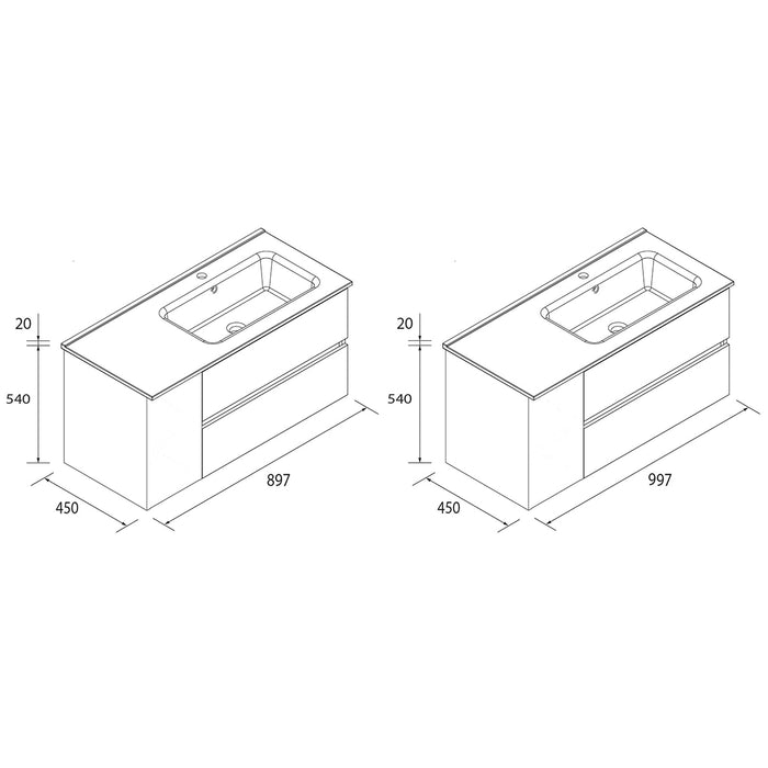 SALGAR BEQUIA Mueble de Baño con Lavabo 2 Cajones 1 Puerta Izquierda Nogal Maya