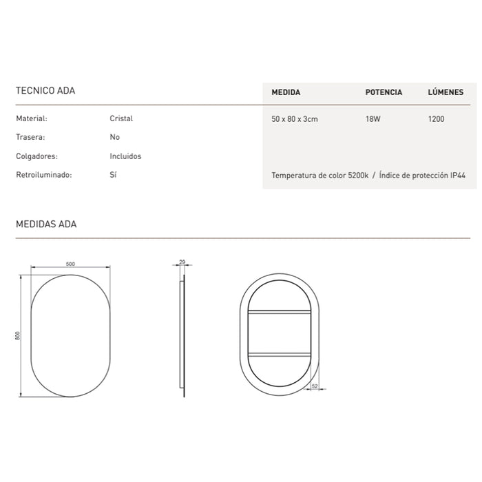 VISOBATH 87218 ADA Oval Backlit LED Mirror
