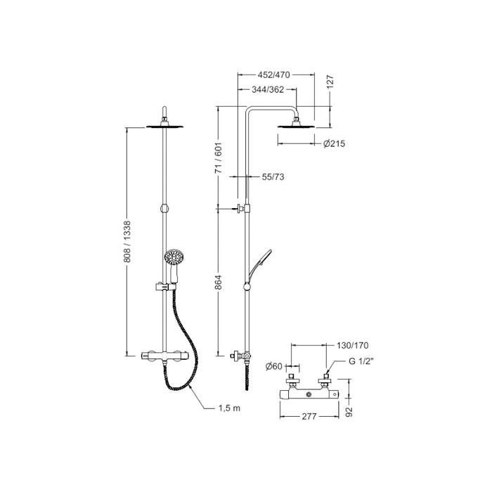 GENEBRE CT67111 19 41 OSLO BLACK Grifo Gran Ducha Columna Termostática Telescópica Negro Mate