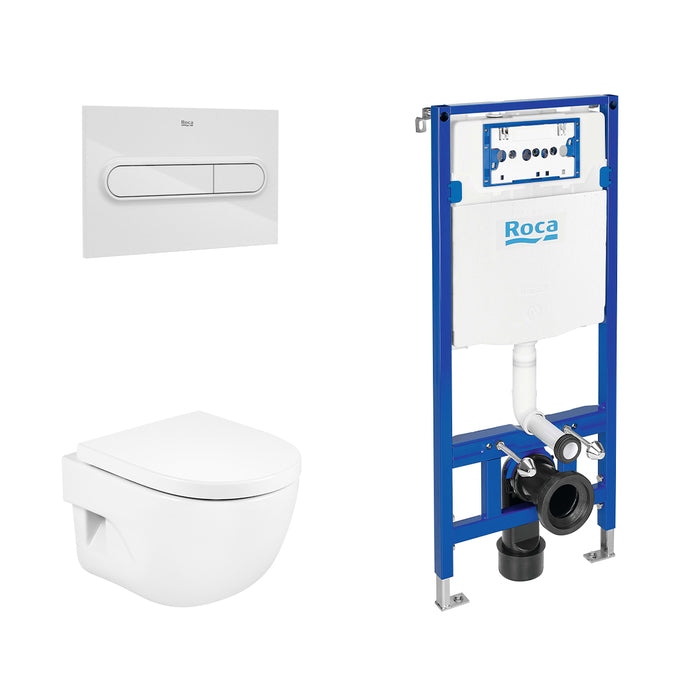 ROCA PACK MERIDIAN COMPACT+DUPLO Rimless Wall-Mounted Toilet White Push Button