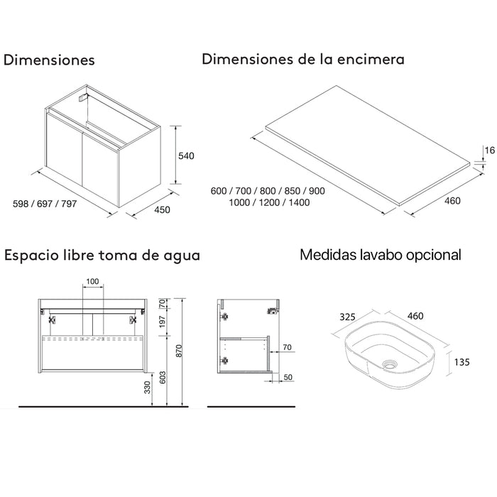 SALGAR NOJA Mueble de Baño con Tapa Encimera 2 Puertas Color Nogal Maya