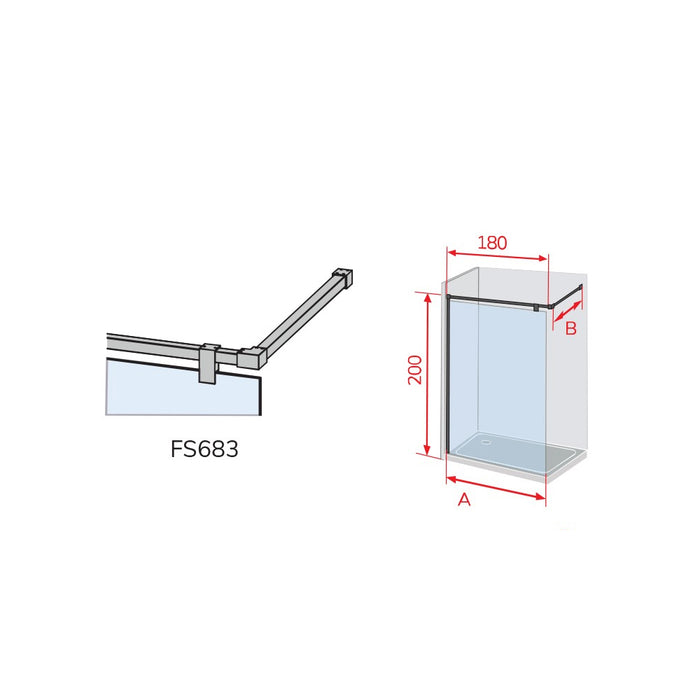 KASSANDRA FS683 FRESH SALOMON Fixed 90º Bar Shower Screen Transparent Glossy Stainless Steel