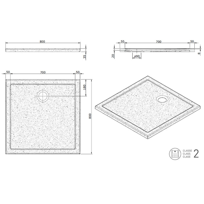 UNISAN STEPIN White Square Non-Slip Ceramic Shower Tray