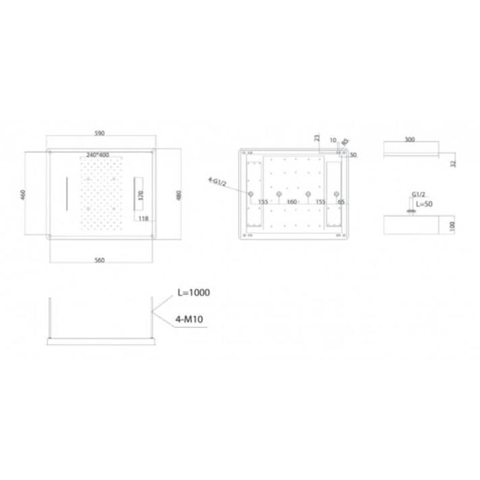 IMEX RDG590/P Rociador Empotrado Rectangular 3 Vías con Premarco Cromo