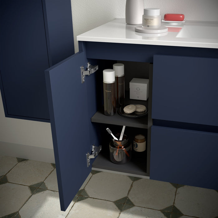 SALGAR NOJA 850 Bathroom Cabinet with Sink 2 Drawers 1 Left Door Matte Blue Color