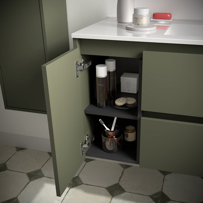 SALGAR NOJA 850 Bathroom Cabinet with Sink 2 Drawers 1 Left Door Matte Green Color