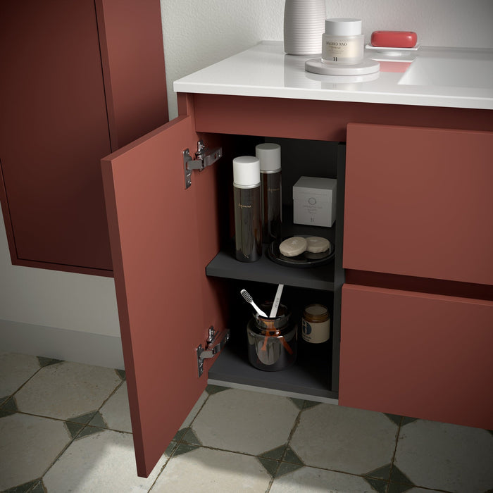 SALGAR NOJA 850 Bathroom Cabinet with Sink 2 Drawers 1 Left Door Matte Red Color