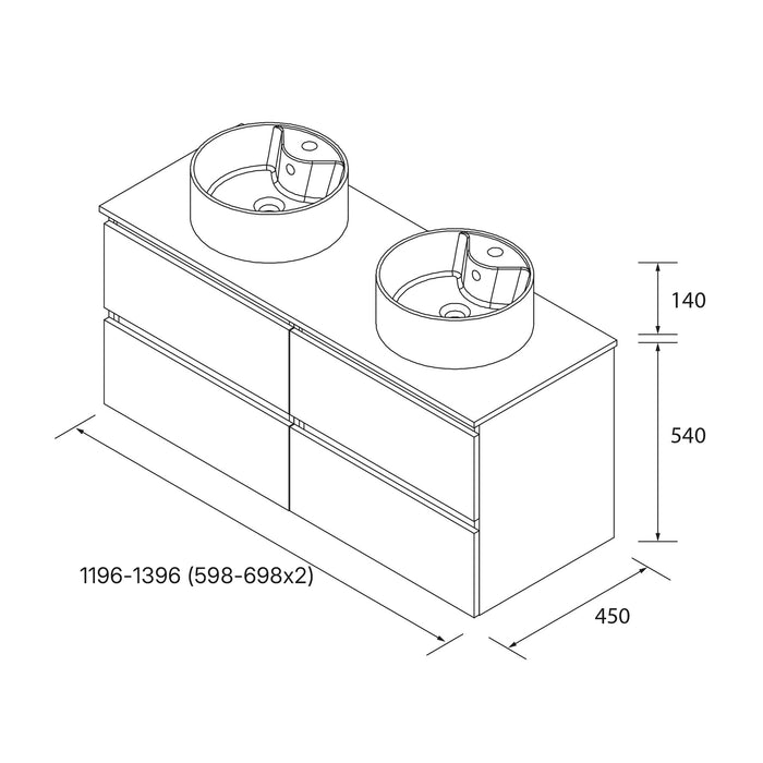 SALGAR BEQUIA Mueble de Baño con Tapa Encimera 4 cajones Color Negro Mate