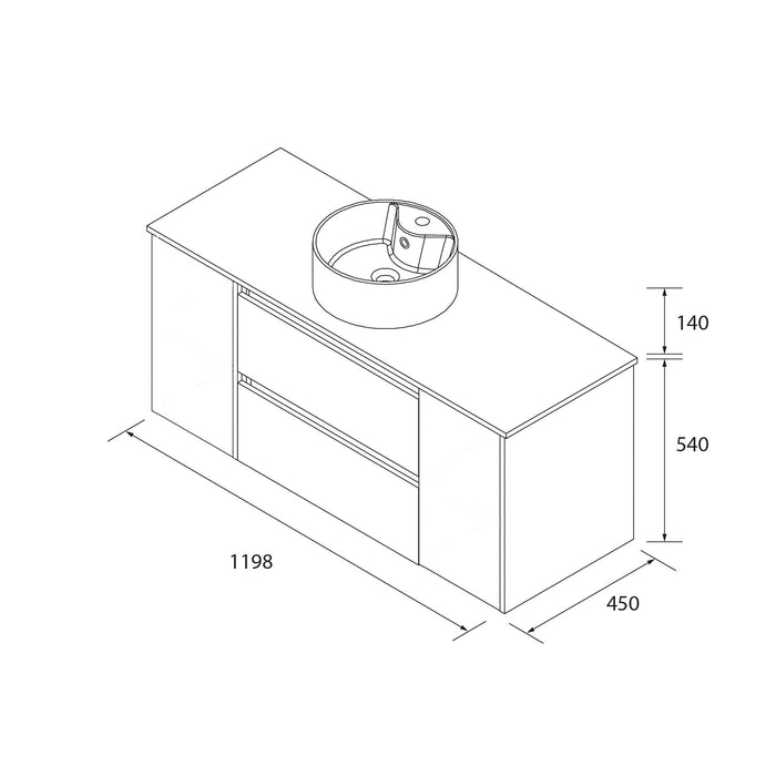 SALGAR 110543 BEQUIA Bathroom Furniture with Sink and 120 cm Countertop 2 Drawers 2 Doors Matte White Oak