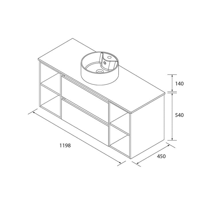 SALGAR 110532 BEQUIA Bathroom Cabinet with Sink and 120 cm Countertop 2 Drawers 4 Compartments Matte White