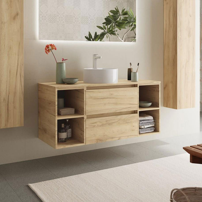 SALGAR 102237 BEQUIA Bathroom Furniture with Poser Sink and Countertop 120 2 Drawers and 4 Holes Oak