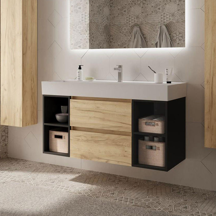 SALGAR 102234 BEQUIA Bathroom Cabinet with Sink 120 2 Drawers and 4 Holes Black Oak