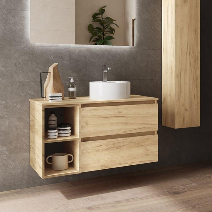 SALGAR BEQUIA Bathroom Furniture with Poser Sink and Countertop 2 Drawers 2 Holes Oak