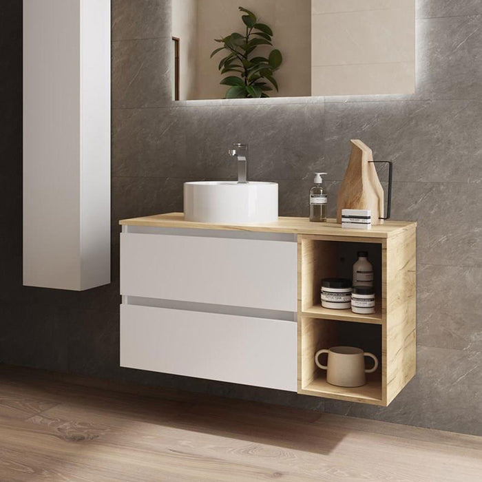 SALGAR BEQUIA Bathroom Furniture with Poser Sink and Countertop 2 Drawers 2 Holes White Oak