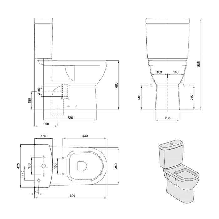 SANITANA MOBIL Toilet Reduced Mobility Complete Height 48 cm PMR White