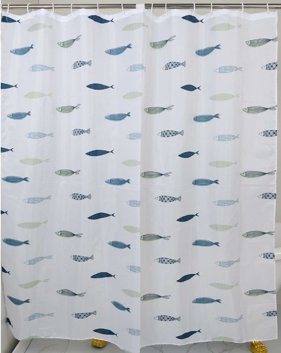 GEDY TTE13671200 GREECE White and Blue Shower Curtain