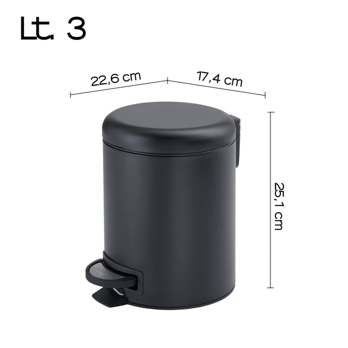 GEDY 32091400000 POTTY Trash Can With Lid 3L Matte Black
