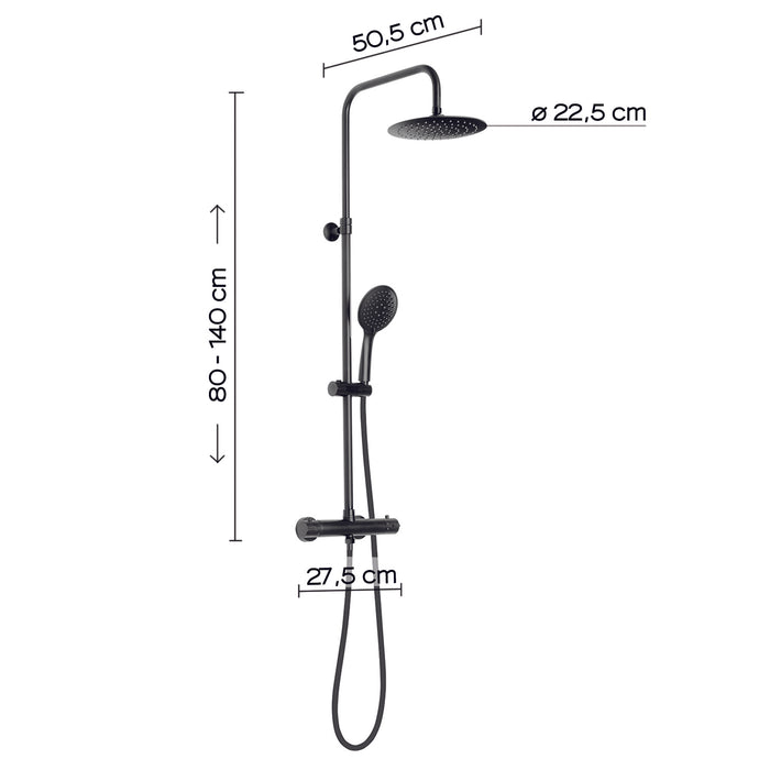 GEDY GYSC1030360 STAR MIX Large Telescopic Thermostatic Shower Tap Matte Black