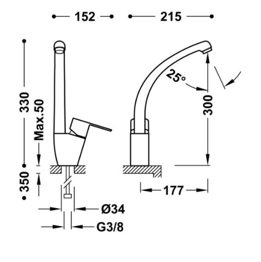 TRES 01744001 BM-TRES Grifo Fregadero Vertical Cromo