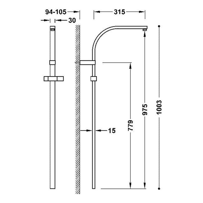 TRES 03463505OPM OVER-WALL Long Shower Bar Adaptable to Wall-Mounted Thermostatic Tap with Compatible Connection Matte Rose Gold
