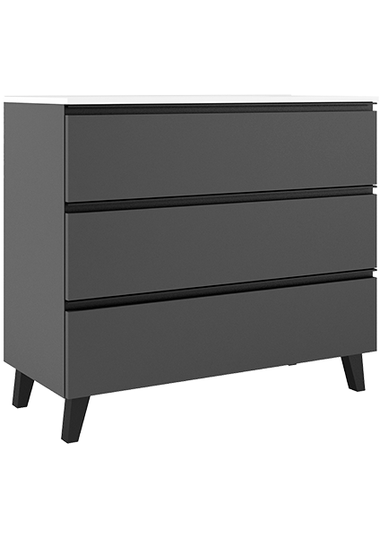 VISOBATH GRANADA Mueble de Baño con Lavabo 3 Cajones Color Ceniza Tirador Negro