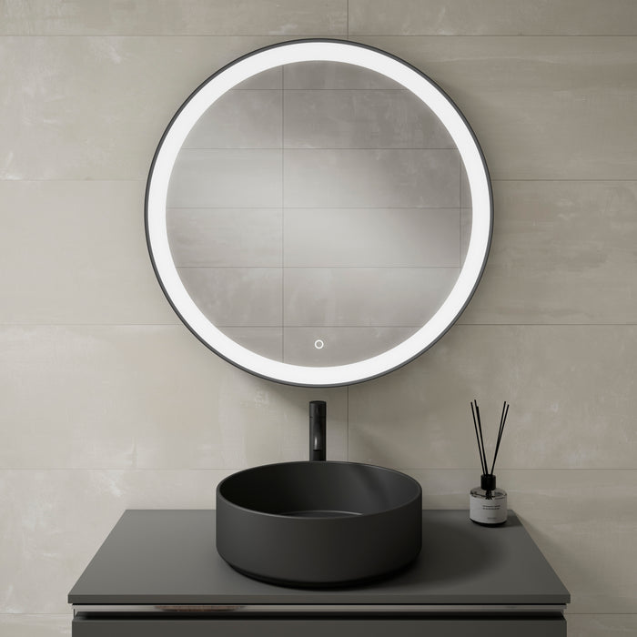 VISOBATH ALEXA Round Mirror with Backlit LED Light Anti-Fog Touch Sensor Black