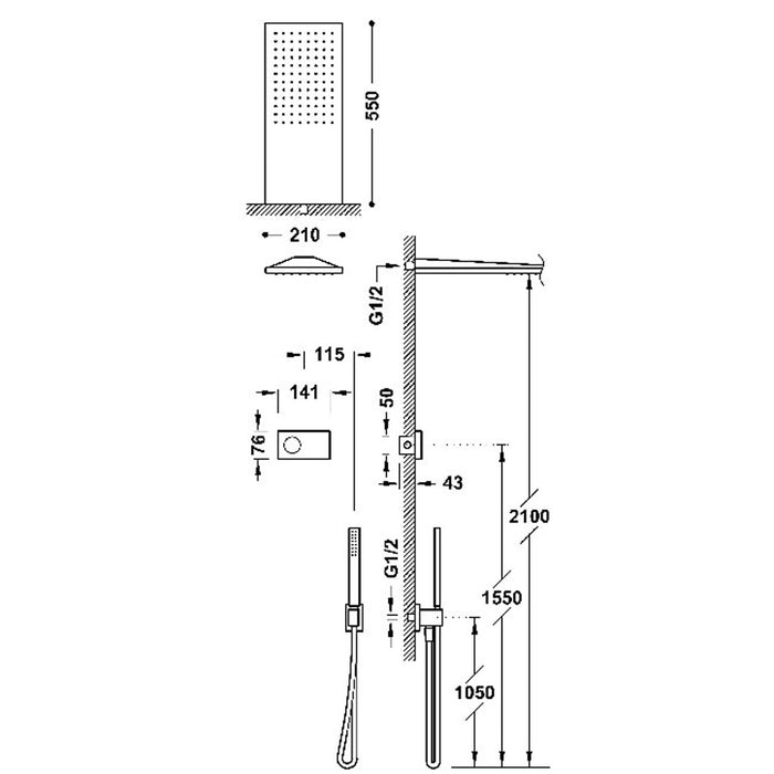 TRES 09286551OPM SHOWER TECHNOLOGY Kit Grifo Termostático Electrónico Empotrado 2 Vías para Ducha Oro Rosa Mate