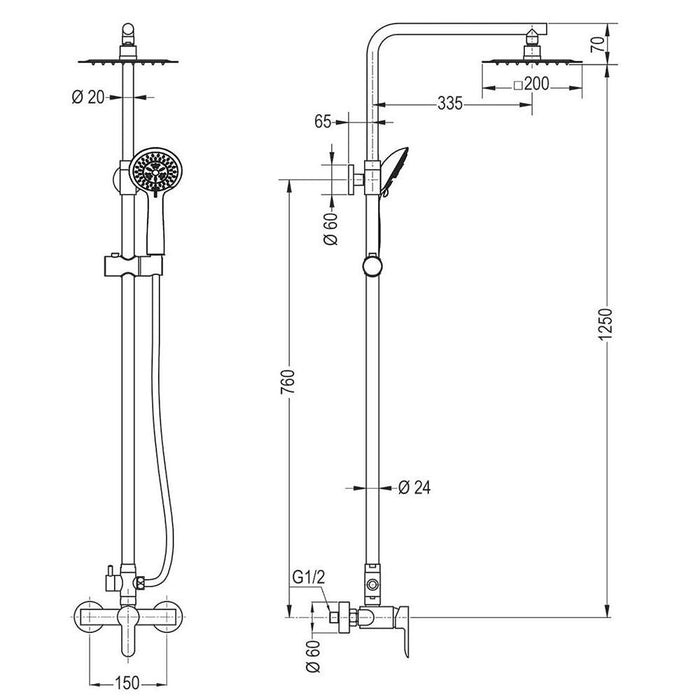 Columna de ducha monomando extralarga modelo SIOUX tubo redondo extensible  regulable en altura de 100 a 150 cm. – Llavisan