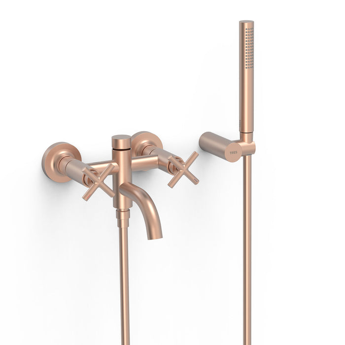 TRES 28317601OPM MONT BLANC Wall Mounted Two-Handle Tap for Bathtub and Shower Matte Rose Gold