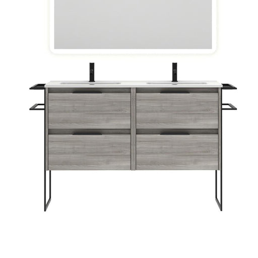 Mueble de TV suspendido de 160 cm fabricado en melamina de color blanco y  negro Leiko