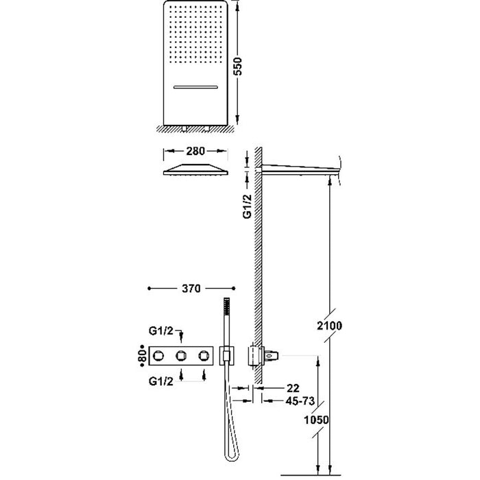TRES 30725305OP B-SYSTEM Kit De Grifo Termostático Empotrado De 3 Vías B-System Para Ducha Oro Rosa 24K