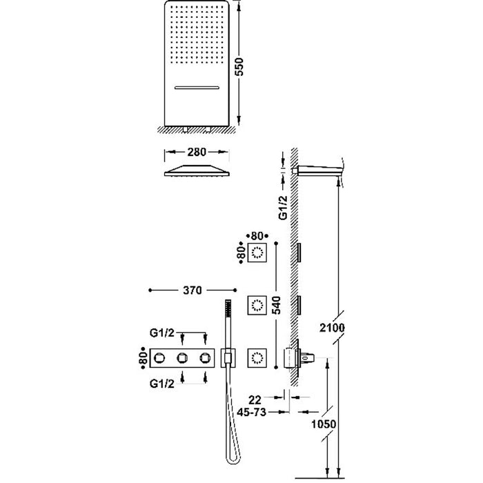 TRES 30725405OP B-SYSTEM Kit De Grifo Termostático Empotrado De 4 Vías B-System Para Ducha Oro Rosa 24K