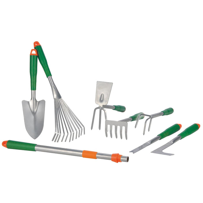 VXL HI Set de herramientas de jardín de metal 8 piezas plateadas