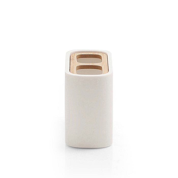 GEDY 13980200000 NINFEA White-Bamboo Toothbrush Holder