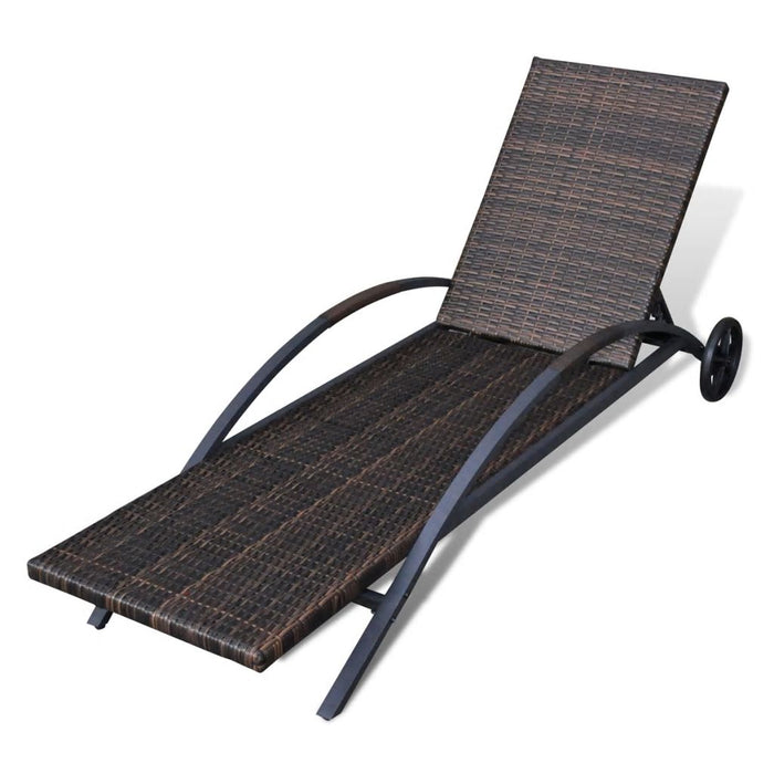 VXL Lounger With Cushion And Wheels Brown Synthetic Rattan