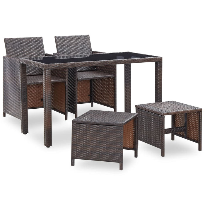 VXL Garden Dining Set 5 Pieces and Brown Synthetic Rattan Cushions