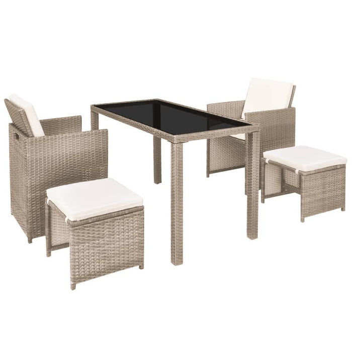 VXL Garden Dining Set 5 Pieces and Cushions Beige Synthetic Rattan