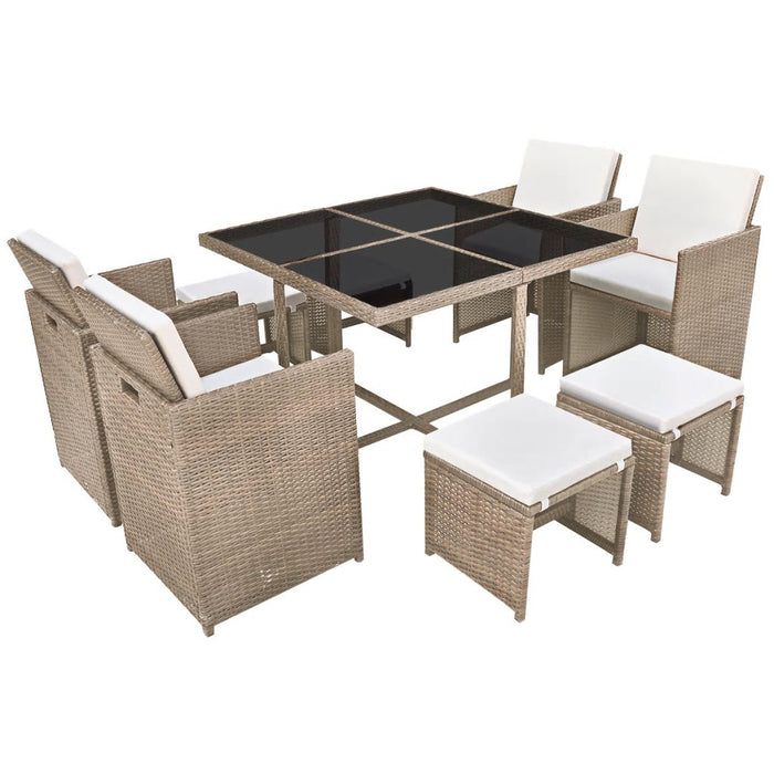 VXL Garden Dining Set 9 Pieces and Cushions Beige Synthetic Rattan
