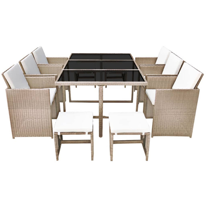VXL Garden Dining Set 11 Pieces and Cushions Beige Synthetic Rattan