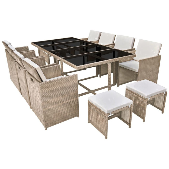VXL Garden Dining Set 13 Pieces and Cushions Beige Synthetic Rattan