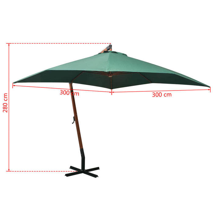 VXL Hanging Umbrella With Wooden Pole 300X300 Cm Green