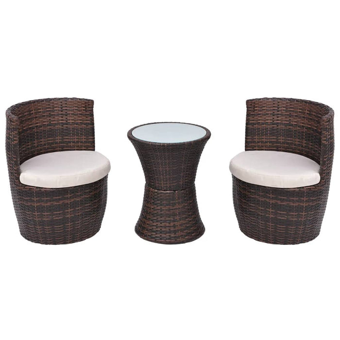 VXL Garden Table and Chairs Set 3 Pieces and Brown Poly Rattan Cushions
